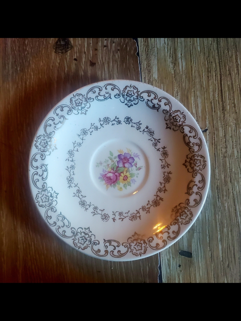 9 1930/1950s French Saxon China "Gold Lace" 22KT Gold Saucers, USA Made